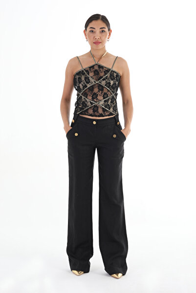 Balizza BLZ-KURDELA ASKILI TAŞ İŞLEMELİ BOYUNDAN BAĞLAMA STRAPLEZ BLUZ