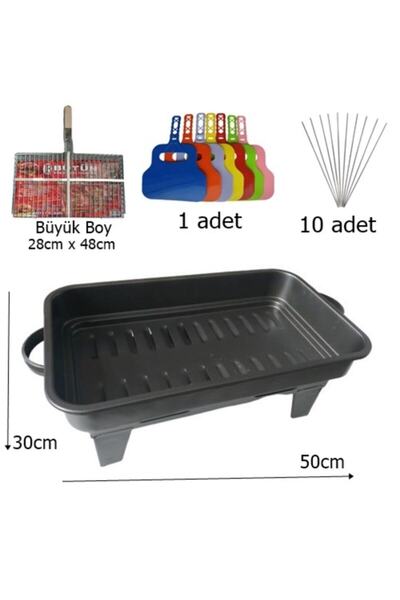 barut Mangal Seti Büyük Boy Kömürlü Mangal Seti Mangal+ızgara-şiş+yelpaze