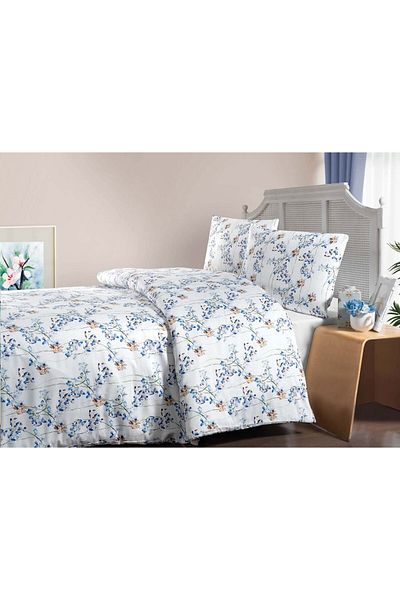 Menderes Home Set cuvertură dublă din satin Lanotte (imprimare digitală) Flori albastre