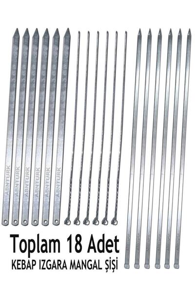 abnturk 18 Parça Farklı Boyut Ve Özelliklerde Barbekü Mangal Şiş Set, 6 Adana...