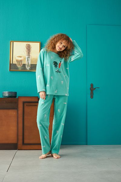 Siyah İnci Set de pijamale cu broderie Polar de jos-sus