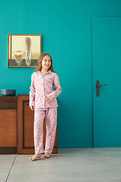 Siyah İnci Bottom-Top Fleece Buttoned Pajama Set