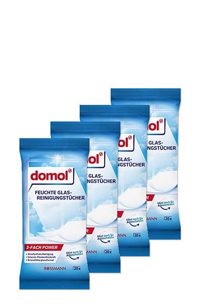 DOMOL Wet Cleaning Cloth for Glass and Bright Surfaces 20 Pieces (4 Pieces)