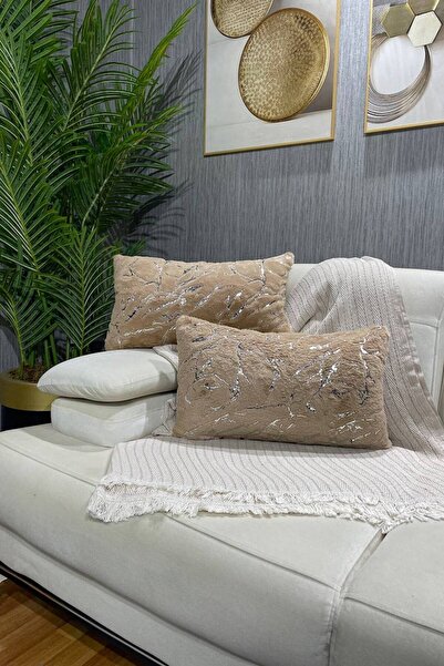 Paris Life Silver Leaf Plush Rabbit Rectangular Throw Pillow Cover - Milk Coffee