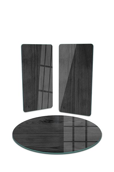 Decovetro Round Set of 3 Black Wooden Patterned Glass Presentation Serving Plate