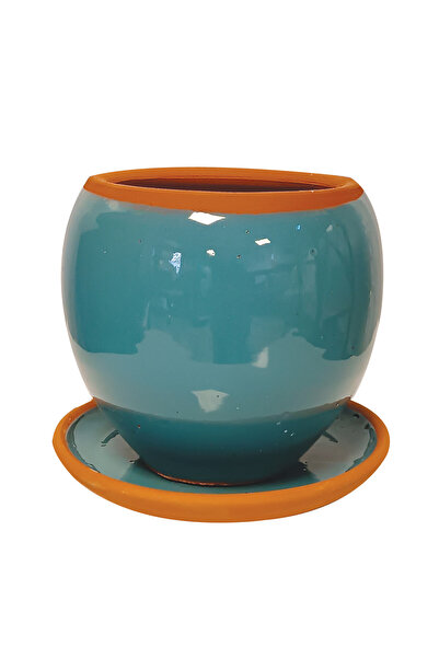 Bitki Fidanım Renkli Turkuaz Sırlı Saksı