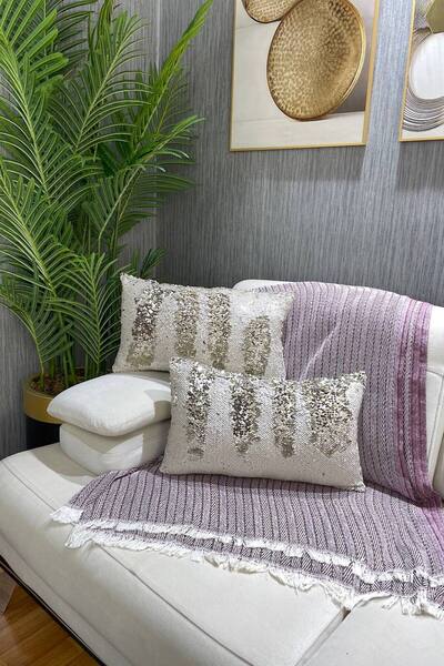 Paris Life Pullu Payetli Çift Yönlü Dikdörtgen Kırlent Kılıfı - Krem-Gold