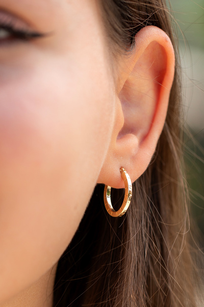 Cenova Jewelry 14 Ayar Altın Kadın Oval Halka Küpe