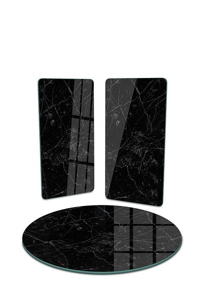 Decovetro Round Set of 3 Glass Presentation Serving Plates - Black Granite Pattern