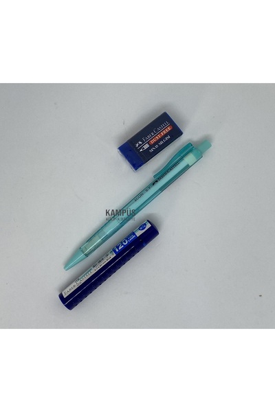 Faber Castell Econ 0.7 Açık Mavi + 0.7 120'li uç + Mavi sınav silgisi set