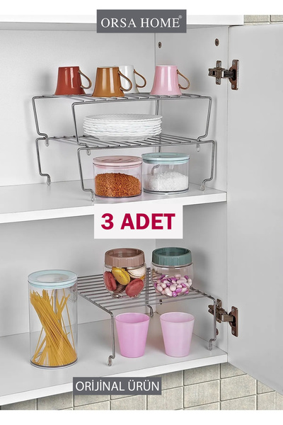 ORSA HOME 3 Adet 31 Cm Krom Dolap İçi Düzenleyici Raf,Mutfak Organizeri,Düzenleyici Raf