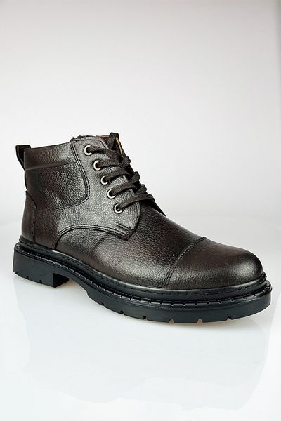LUSIVE Genuine Leather Brown Zippered Cold-Proof Men's Winter Boots LUAS24AL0022