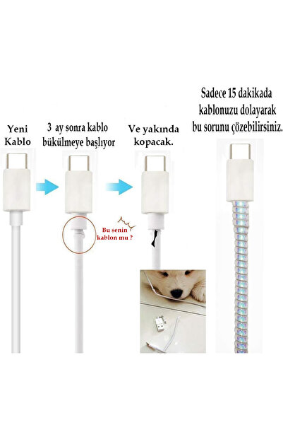 EDELFU Kablo Şarj Koruyucu, Kulaklık Koruyucu, USB Veri hattı Koruyucu, Spiral Parlak Kablo Sarma Halatı