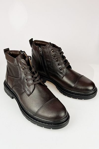 LUSIVE Genuine Leather Brown Zippered Cold-Proof Men's Winter Boots LUAS24AL0022