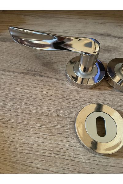 bersayapı Room Door Handle with Leaf Rosette Nickel Satin 1 Set