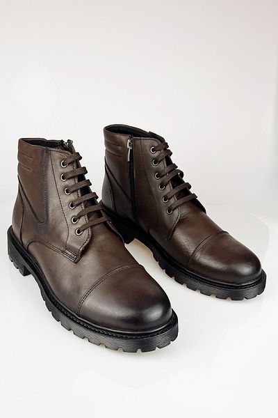 LUSIVE Genuine Leather Brown Cold-Proof, Non-Slip Sole, Zippered Men's Winter Boots LUAS24AL0012