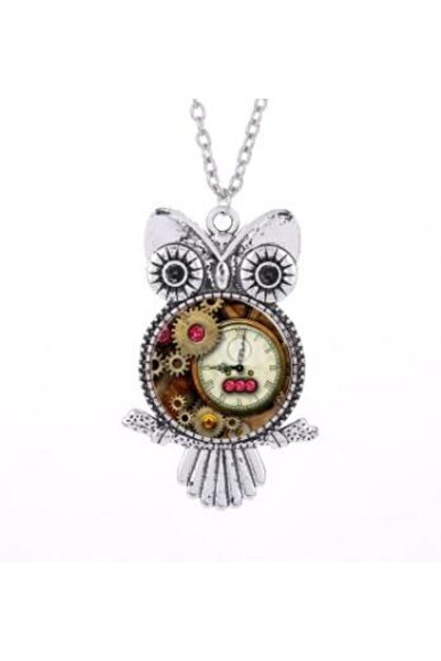 PİGADO Saat Tasarımlı Metal Vintage Baykuş Kolye