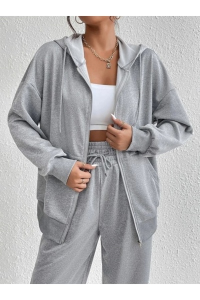 pandy Kapüşonlu Fermuarlı Oversize Mevsimlik Unisex Sweatshirt