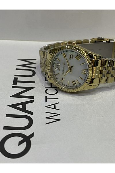 Quantum CLASSIC 100% STEEL IMPULSE SPECIAL SERIES PEARL DIAL GOLD 34 MM 5 ATM DATE WOMEN'S WRISTWATCH