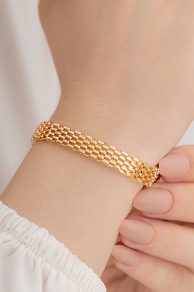 OSMANLI GÜMÜŞ Kadın Bileklik - Altın kaplama Hasır Örgü Bijuteri Kadın Bileklik