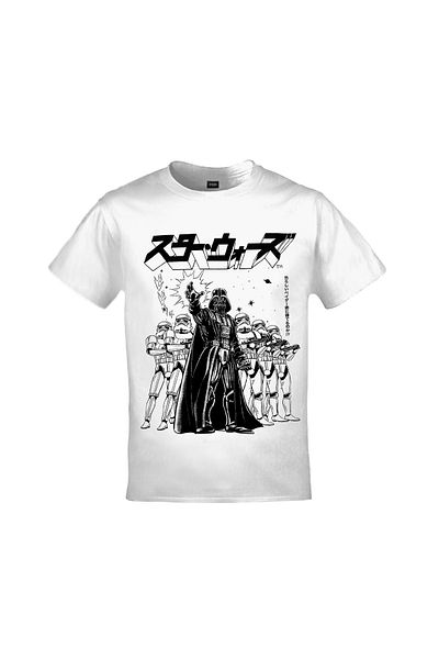Orijin Tekstil Star Wars Darth Vader and Troopers Printed Unisex White T-shirt