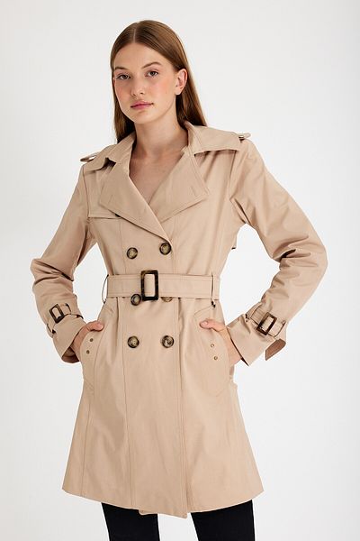 Sporting Women's Sand Beige Coated Lined Waterproof Belted Trench Coat