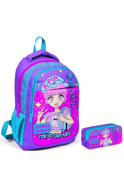 Coral High Лавандовий рюкзак для початкової школи та набір пеналів K-Pop