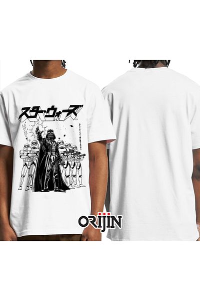 Orijin Tekstil Star Wars Darth Vader and Troopers Printed Unisex White T-shirt