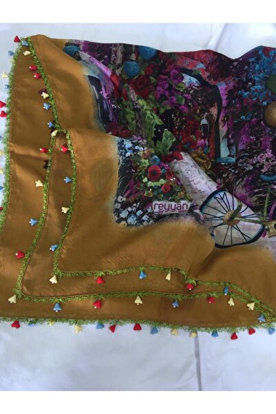 Papatyam Handwork Needle Embroidered Writing/Needlework/Needle Embroidered Lurex/Needle Embroidered Cheesecloth/Scarf/Hand Knitted writing/Reyan