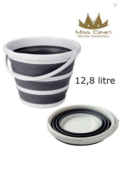 MissClean Pratik Katlanabilir Akordiyon Kovası 12,8 Lt Katlanır Silikon Su Ko...
