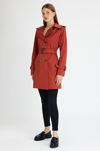 Sporting Women's Brick Red Coated Lined Waterproof Belted Trench Coat