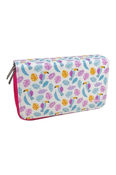 OneSize Pencil Case Tucan Bird Themed Orginazer Three Compartment Vegan Leather (Pencil Holder)
