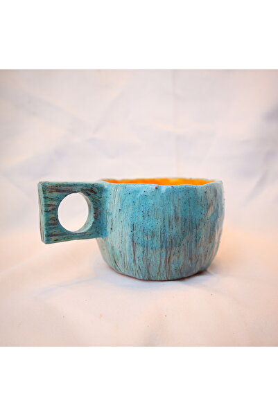 Lily & Loly Ceramics Vintage Handmade Ceramic Mug with Blue Small Square Hand...