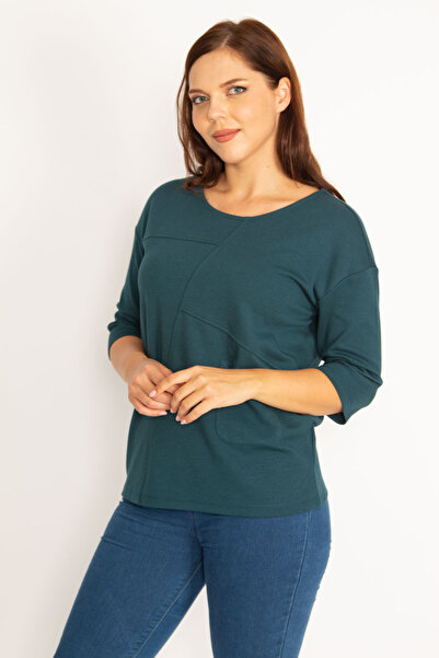 Şans Women's Large Size Oil Cup Detailed Capri Sleeve Tunic 65n34796