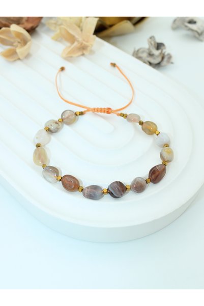 Yelda's Certified Botswana Agate and Bronze Hematite Natural Stone Women's Bracelet