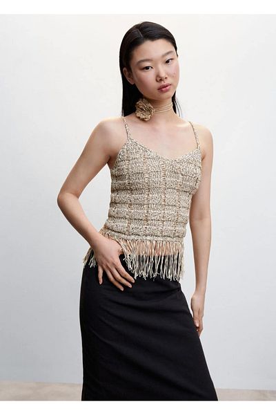 MANGO Woman Fringe részletes kötött felső