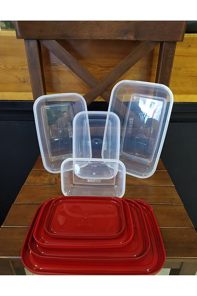 YorulmazAmbalaj Asude / Yeast Rectangular Storage Container Set of 4 - 500-900-1500-2400 ML / Red / ASD109