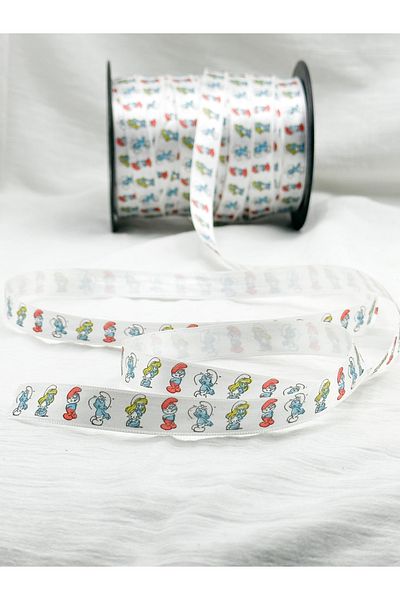 E Elmas Smurfs Patterned Satin Ribbon (10 meters 1cm)