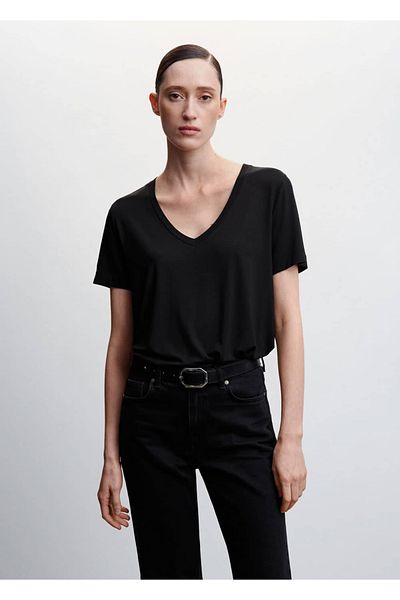 MANGO Woman V-Neck Loose T-Shirt