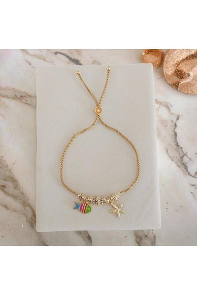 Hobisy Sea Themed Fish and Starfish Bracelet | Adjustable Rope Lift | Mustard Color