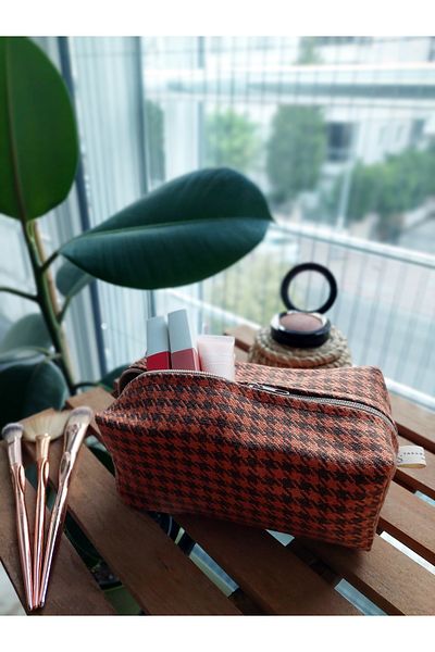 Tasarım Sentezi Handmade Makeup Bag Zippered Cosmetic Organizer Travel Case Care Handbag Orange