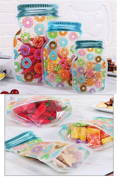 QNİAY 3 Size Jar Appearance Donut Lockable Storage Container 150ml 500ml 620ml