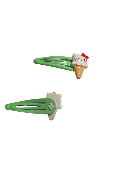 Ororabutik Hello Kitty Затискач для волосся з кнопкою - пара - 55 мм - зелений