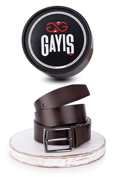 GAYIŞ Men's Belt - 100% Genuine Buffalo Leather, Brown, Oval Box, Gift Dowry ...
