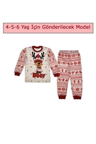 Süpermini Unisex Red Pajama Set - Christmas Themed and Deer Printed