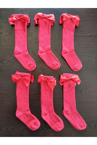 Leement socks 6 чифта памучни чорапи с маншети с панделка за момичета