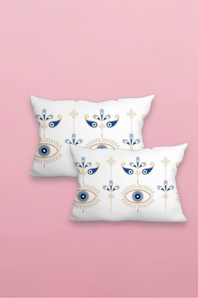 pistore Silk Satin Pillowcase 50x70 Cm White Eye Patterned Set of 2