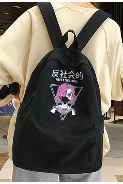 Touz Unisex Antisocial Anime Girl Printed Backpack - Blunt