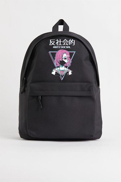 Touz Unisex Antisocial Anime Girl Printed Backpack - Blunt