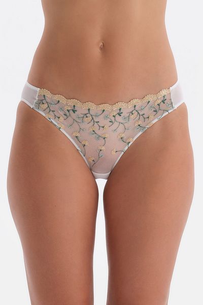 Dagi Ecrufarbener, detaillierter Slip mit Blumenstickerei
